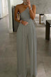 Meridress One Shoulder Sleeveless Maxi Wide Leg Jumpsuit