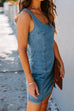 Meridress U Neck Slit Denim Bodycon Tank Dress