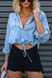 Meridress Long Sleeves Drawstring Hem Cropped Denim Shirt