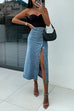 Meridress Button Down Slit Midi Denim Skirt