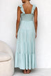 Meridress V Neck Ruffle Trim Tiered Sleeveless Linen Maxi Dress