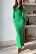 Meridress Off Shoulder Long Sleeves Back Slit Bodycon Maxi Dress