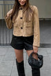 Meridress Lapel Button Up Pocketed Faux Suede Crop Jacket