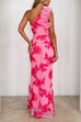 Ruffle One Shoulder Floral Mesh Maxi Dress