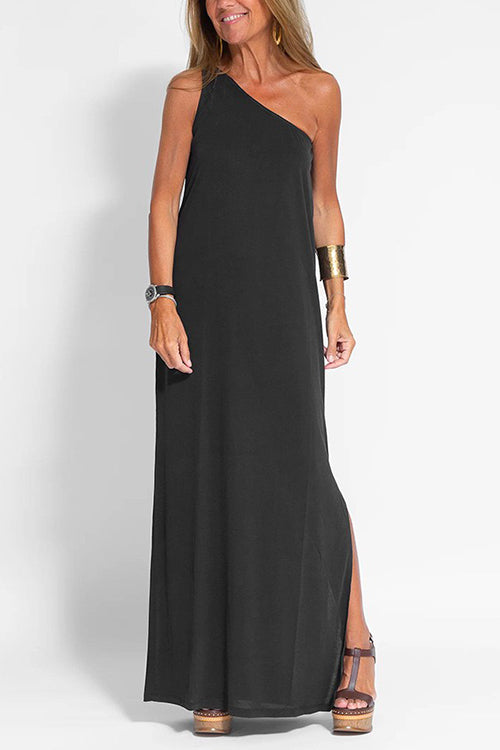 Meridress Sleeveless One Shoulder Side Split Maxi Dress