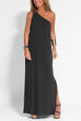 Meridress Sleeveless One Shoulder Side Split Maxi Dress