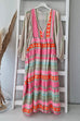 Meridress V Neck Puff Sleeve Color Block Printed Swing Dress